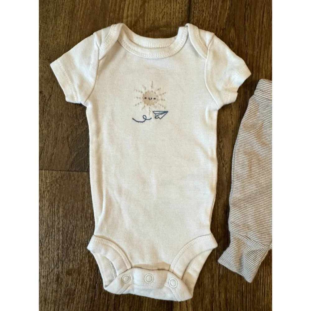 Carters Preemie Baby Boy Outfit Short Sleeved Bodysuit Pants Stripe Sun Airplane